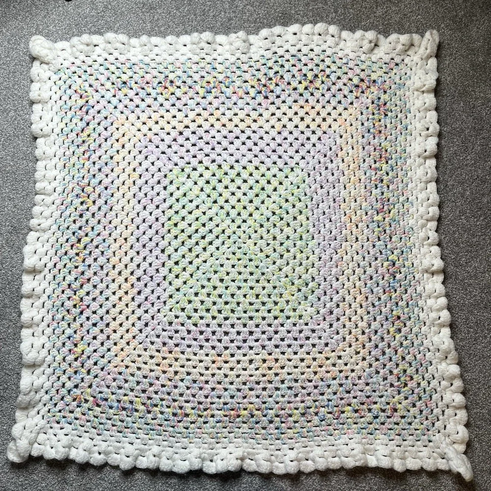 Beautiful Pastel Handmade Crochet Afghan Baby Blanket Multicolor Square